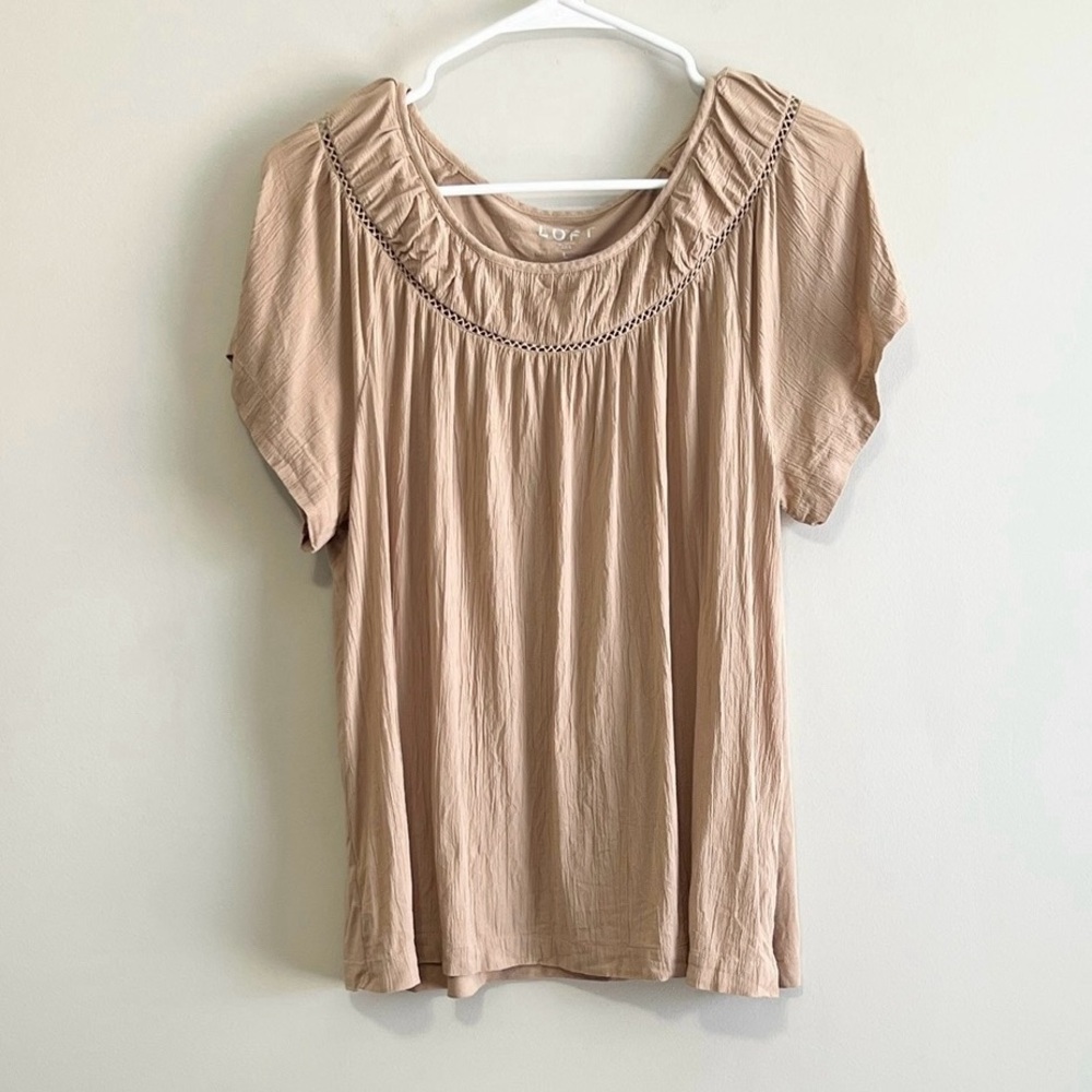 Loft Cutout Yoke Flutter Sleeve Mixed Media Top